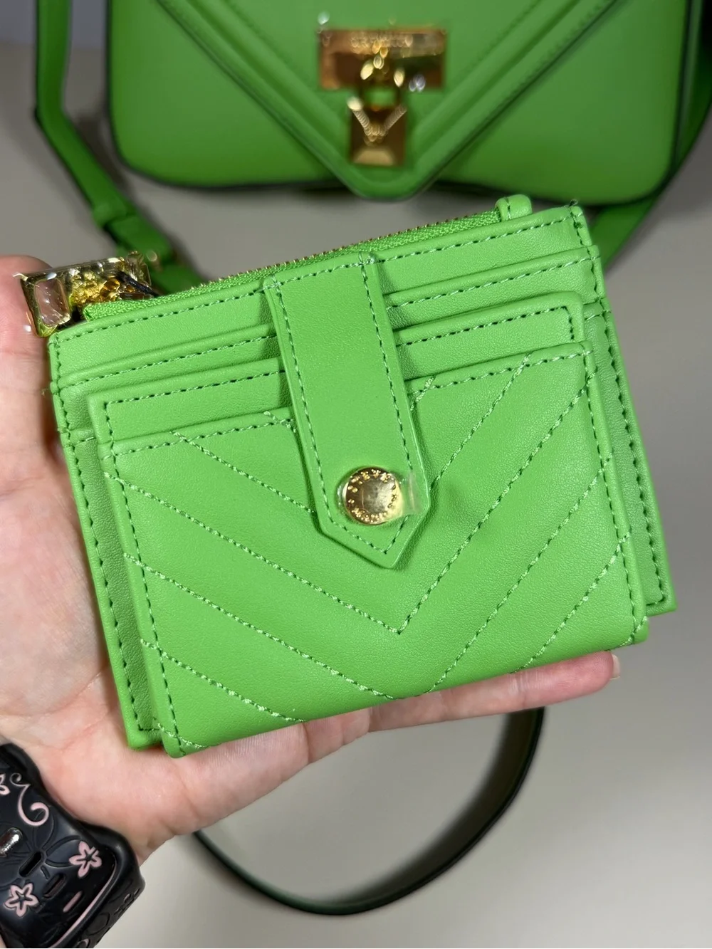 Steve Madden Lime Green Leather Crossbody Satchel with Gold Handle